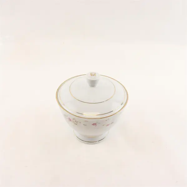Vintage Porcelain Sugar Bowl w/Lid Floral Pattern Gold Trim