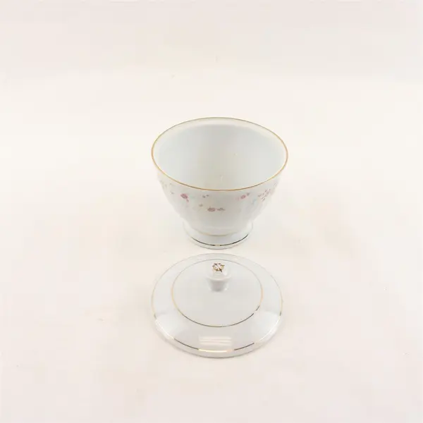 Vintage Porcelain Sugar Bowl w/Lid Floral Pattern Gold Trim