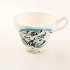 Vintage Winston Bone China Timberline Lodge Ski Souvenir Teacup, Gold Trim