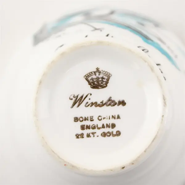 Vintage Winston Bone China Timberline Lodge Ski Souvenir Teacup, Gold Trim