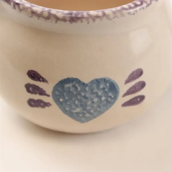 Loomco Pottery Blue Sponge Art Heart Creamer Small Pitcher Vintage