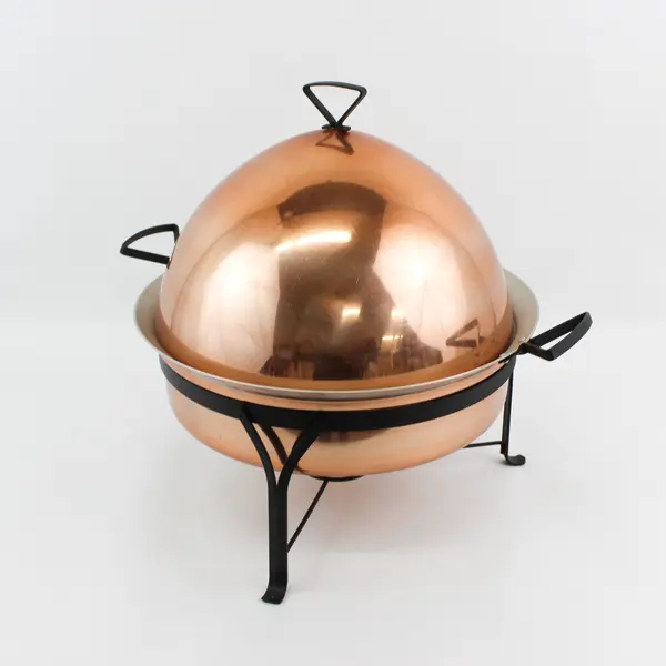 Vintage Round Domed Lid Copper Chafing Dish 15.5"