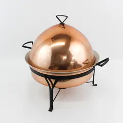Vintage Round Domed Lid Copper Chafing Dish 15.5"