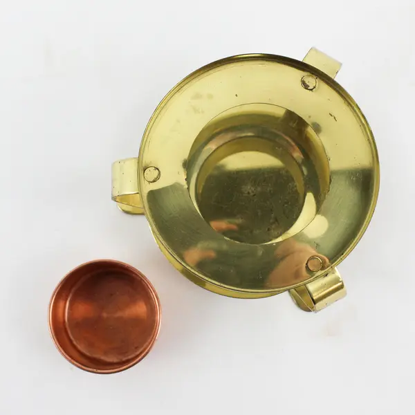 Vintage Round Brass Fondue Pot Stand With Copper Candle Holder