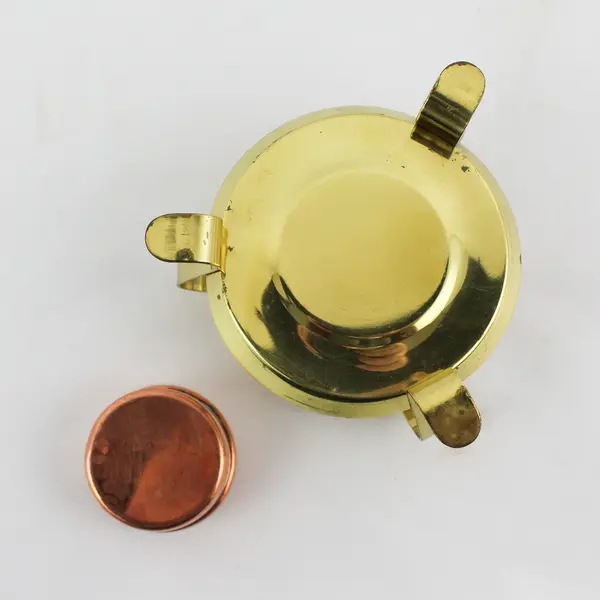 Vintage Round Brass Fondue Pot Stand With Copper Candle Holder