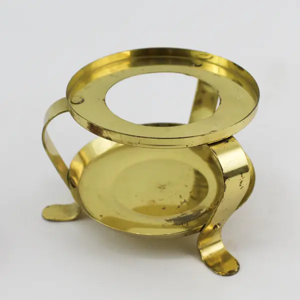 Vintage Round Brass Fondue Pot Stand With Copper Candle Holder