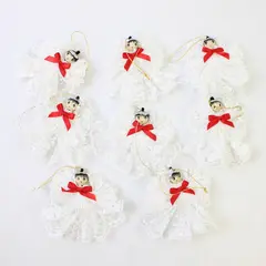 Set of 8 White Lace Angel Ornaments with Red Ribbon