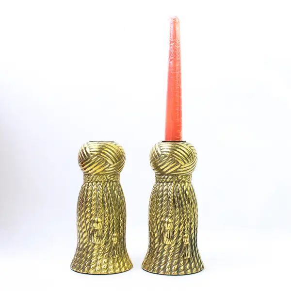 Set of 2 Home for the Holidays Solid Brass Tassel Candlesticks