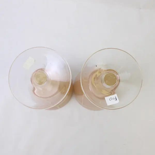 Pair of Hand-Blown Wine/Water Goblets/Glasses, Geometric Peach Colored Pattern