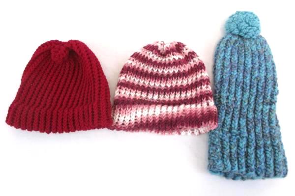 Lot of 3 Handmade Children's Hats Crochet Pink Blue Red One Size Fits Most