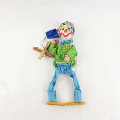 Vintage Hand Painted Wooden Clown String Puppet Handmade 15"