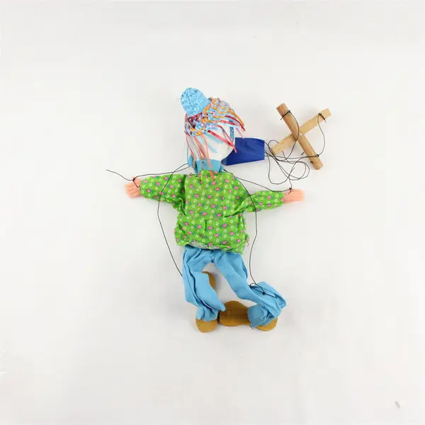 Vintage Hand Painted Wooden Clown String Puppet Handmade 15"