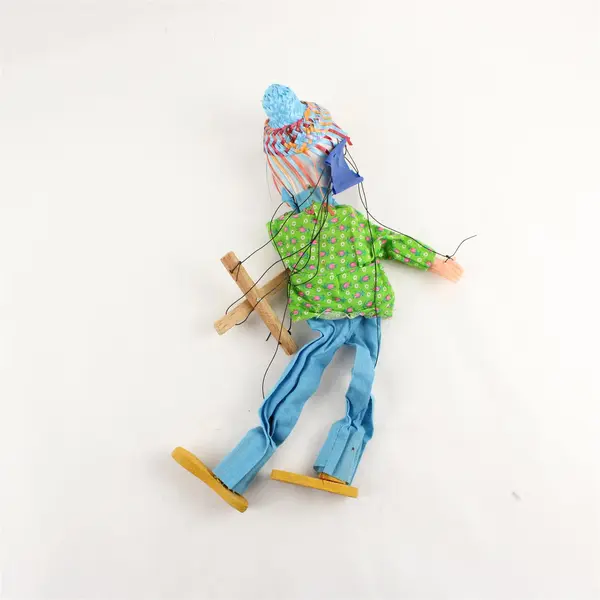 Vintage Hand Painted Wooden Clown String Puppet Handmade 15"