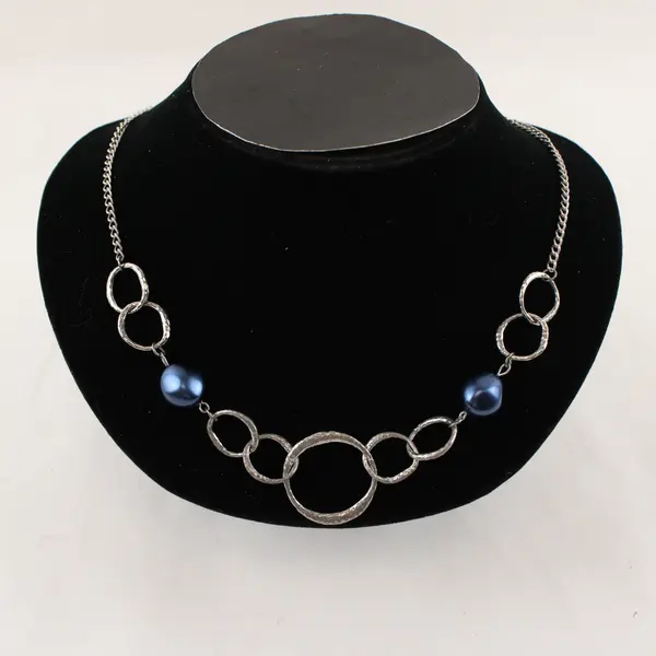 Faux Blue Pearl Silver-Tone Statement Necklace 20"