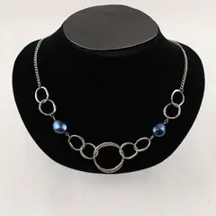 Faux Blue Pearl Silver-Tone Statement Necklace 20"