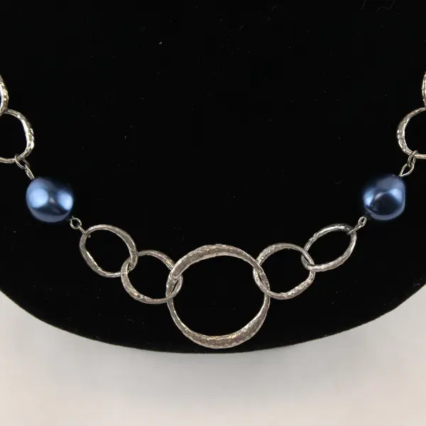 Faux Blue Pearl Silver-Tone Statement Necklace 20"