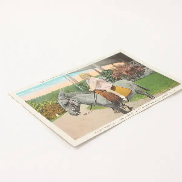 Vintage Summit Hotel Uniontown PA Girl Riding Mexican Burro Litho Postcard