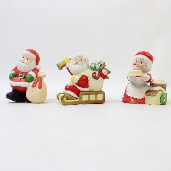 Lot of 3 Christmas Ceramic Figurines Santa Mrs Claus Sled Cake