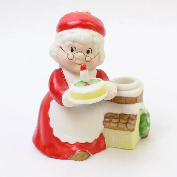 Lot of 3 Christmas Ceramic Figurines Santa Mrs Claus Sled Cake