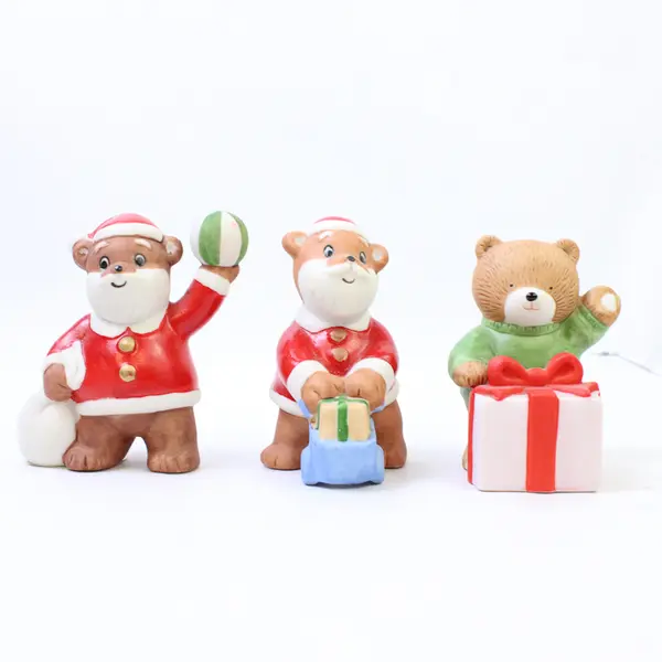 Lot of 3 Christmas Ceramic Figurines - Holiday Bear Santa Collectible