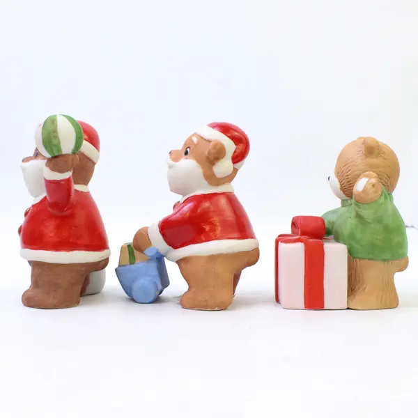 Lot of 3 Christmas Ceramic Figurines - Holiday Bear Santa Collectible