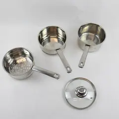 Set Of 4 Culinary Edge Stainless Steel 3-Tier Steamer/Double Boiler/Base Pot/Lid