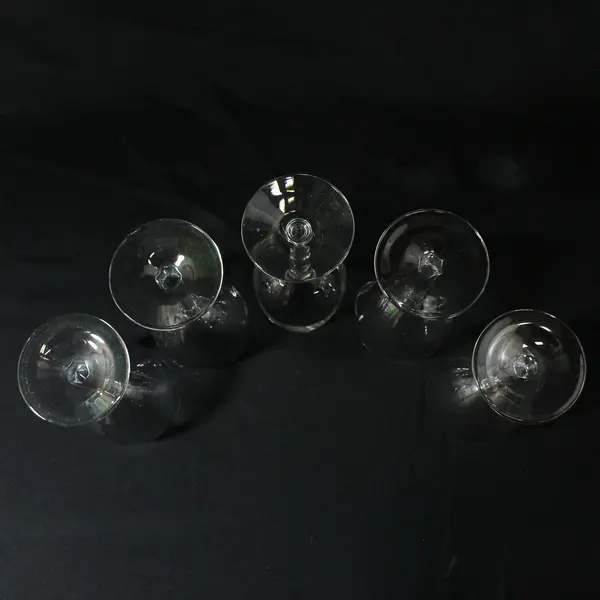 Lot of 5 Unmatched Hexagon Stemmed Crystal Red Wine Glasses 7 Inches Tall 