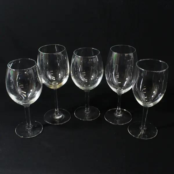 Set of 5 Mismatched Crystal Wine Glasses With Round Stems 7.5" tall