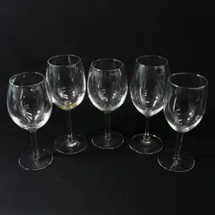 Set of 5 Mismatched Crystal Wine Glasses With Round Stems 7.5" tall