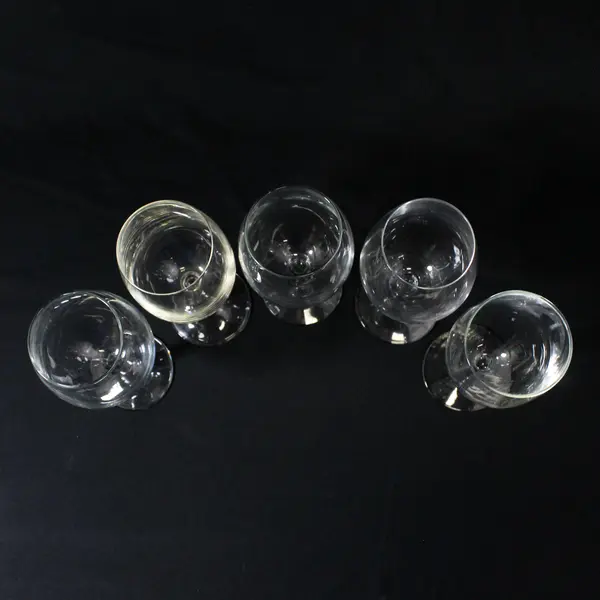 Set of 5 Mismatched Crystal Wine Glasses With Round Stems 7.5" tall