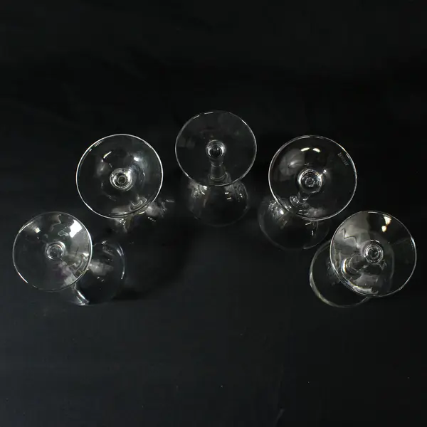 Set of 5 Mismatched Crystal Wine Glasses With Round Stems 7.5" tall