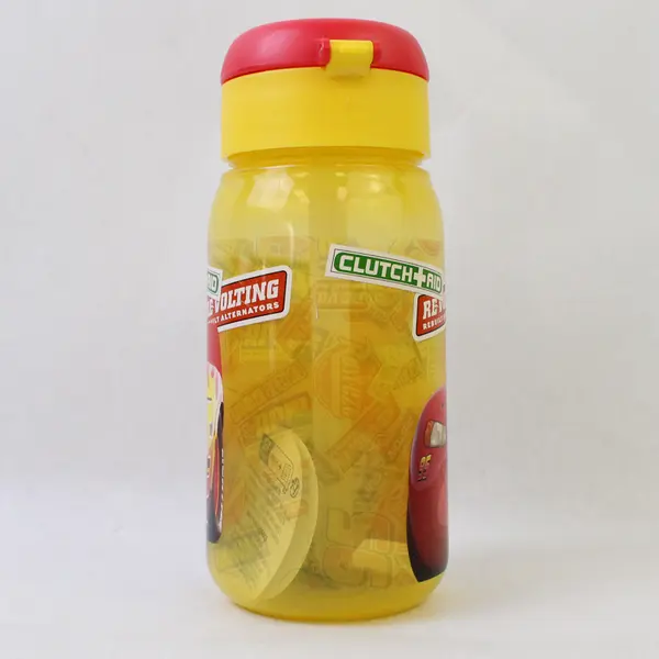 Disney Cars Lightning McQueen Clear Yellow/Red Plastic Water Bottle 17 Oz