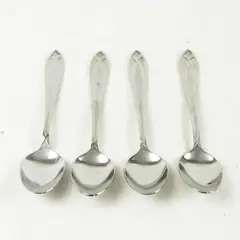 Lot of 4 Hampton Silversmiths Lace Frosted Stainless Oval Soup Spoons