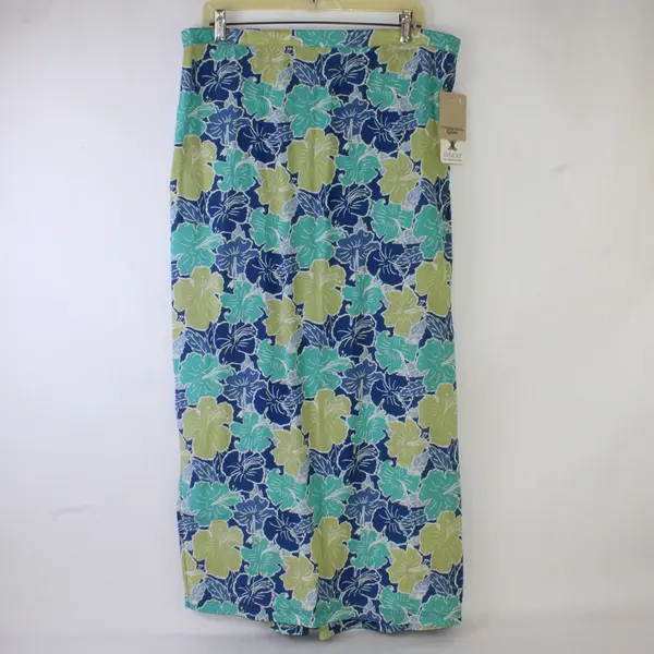 Cynthia Max Relax Blue/Green Hibiscus Floral Midi/Maxi Skirt Women's Size 1X