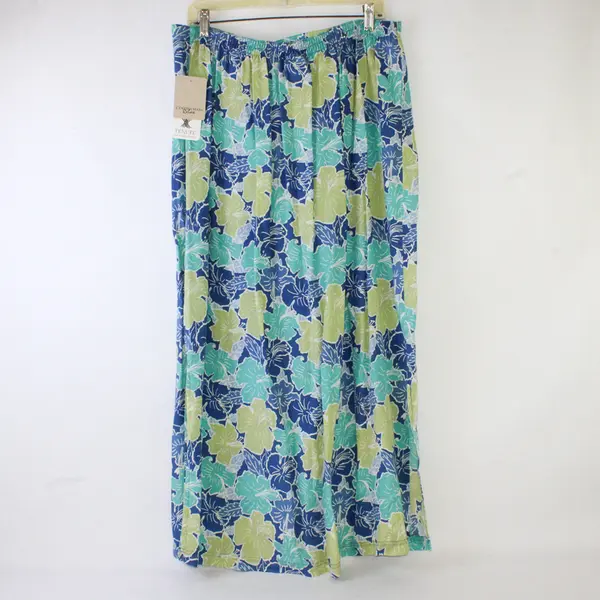Cynthia Max Relax Blue/Green Hibiscus Floral Midi/Maxi Skirt Women's Size 1X