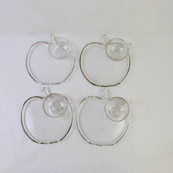 Set of 4 Hazel Atlas Orchard Apple Snack Sets Trays And Cups