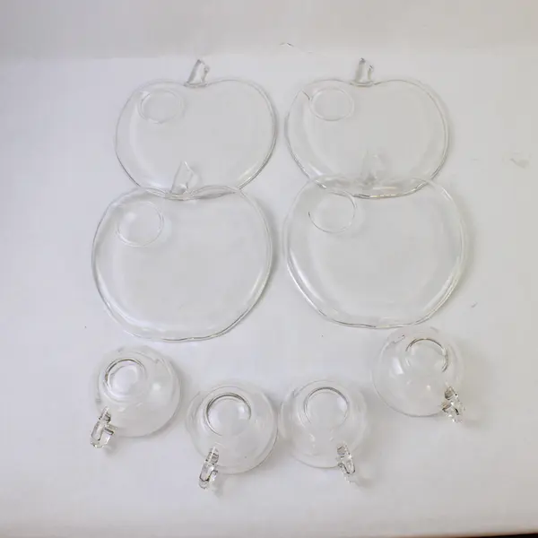 Set of 4 Hazel Atlas Orchard Apple Snack Sets Trays And Cups