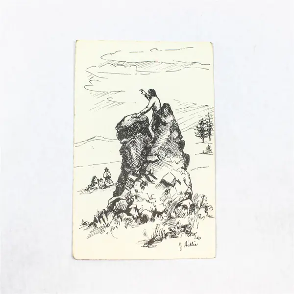 Vintage Pulpit Rock The Dalles Oregon Jeanne Hillis Artist Sketch Postcard