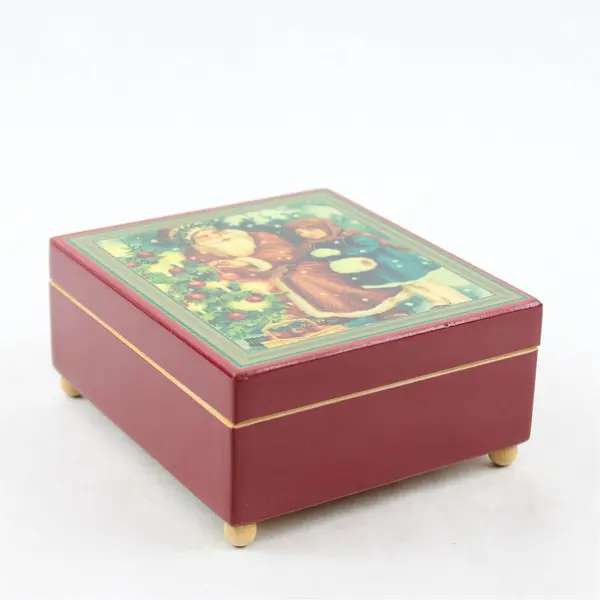 Vintage Enesco Here Comes Santa Claus Music Box Santa & Girl 5.5in