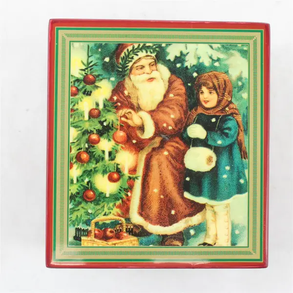 Vintage Enesco Here Comes Santa Claus Music Box Santa & Girl 5.5in