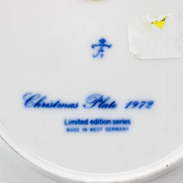 1972 Firstenberg Christmas Porcelain Plate Blue & White 7.75" Collector Plate
