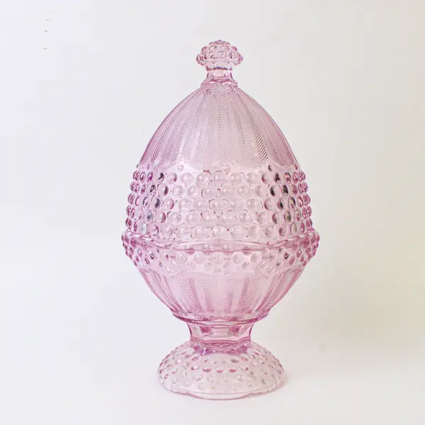 Vintage Gorham Crystal Emily's Attic Pink Hobnail Egg Covered Candy Dish