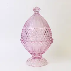 Vintage Gorham Crystal Emily's Attic Pink Hobnail Egg Covered Candy Dish
