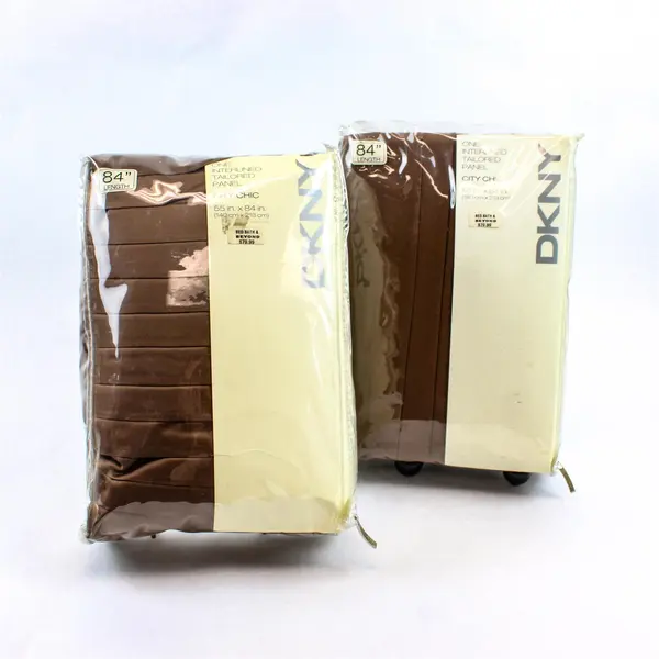 Lot of 2 Packages of DKNY Tailored Curtain Panels, Choc. Brown, 84" L, New 