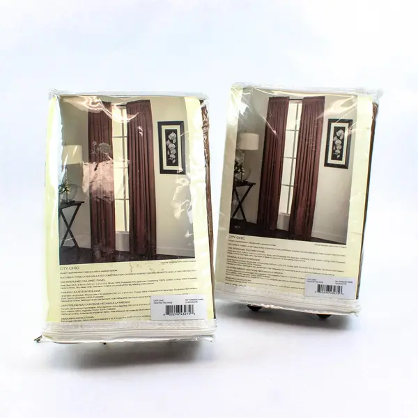 Lot of 2 Packages of DKNY Tailored Curtain Panels, Choc. Brown, 84" L, New 