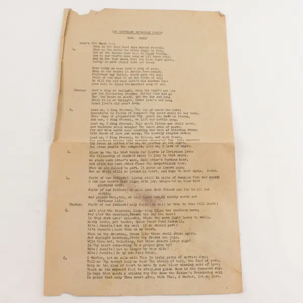 Vintage The Centenary Methodist Church Song Sheet Love's Old Sweet Song
