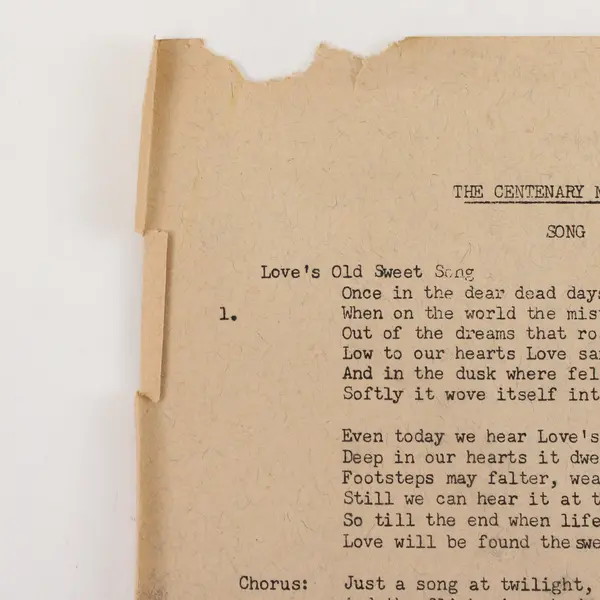 Vintage The Centenary Methodist Church Song Sheet Love's Old Sweet Song