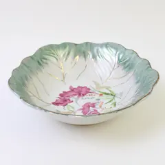 Vintage Japan Hand-Painted Pink Floral Bowl Gold Trim 7 in