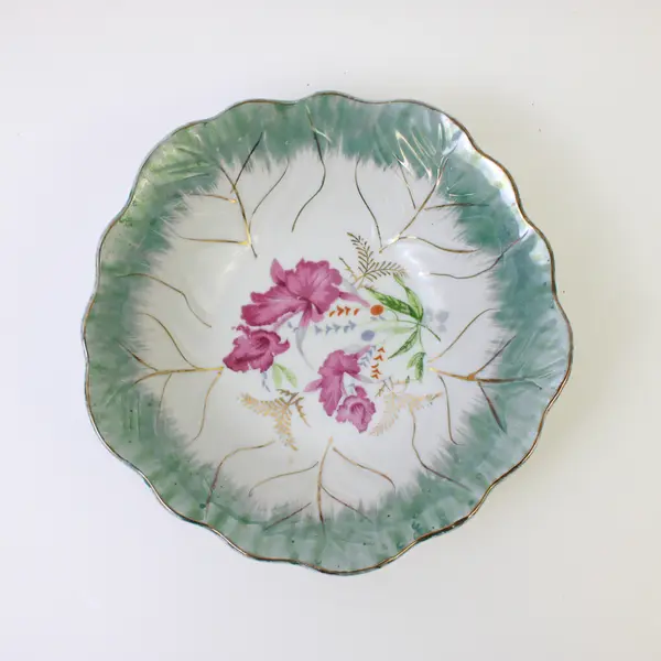 Vintage Japan Hand-Painted Pink Floral Bowl Gold Trim 7 in