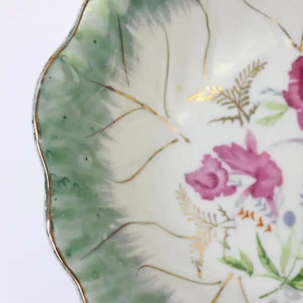 Vintage Japan Hand-Painted Pink Floral Bowl Gold Trim 7 in